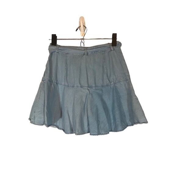 Zara Light Blue Denim Belted Side Zipper A-line Mini Skirt Women Sz M - Picture 2 of 9